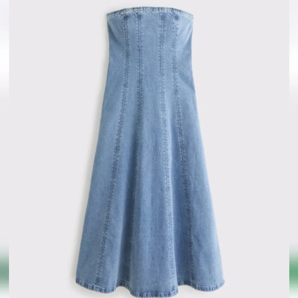 NWT Abercrombie & Fitch Mila Strapless Denim Midi Dress - Blue - size small - Picture 5 of 14